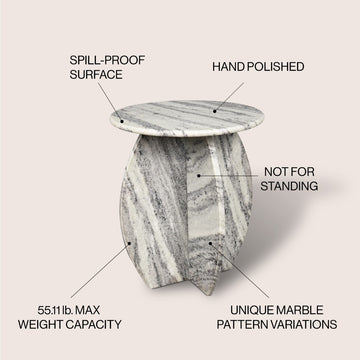 Venus 15" Contemporary Natural Marble Handmade X-Shaped End Table - JONATHAN Y